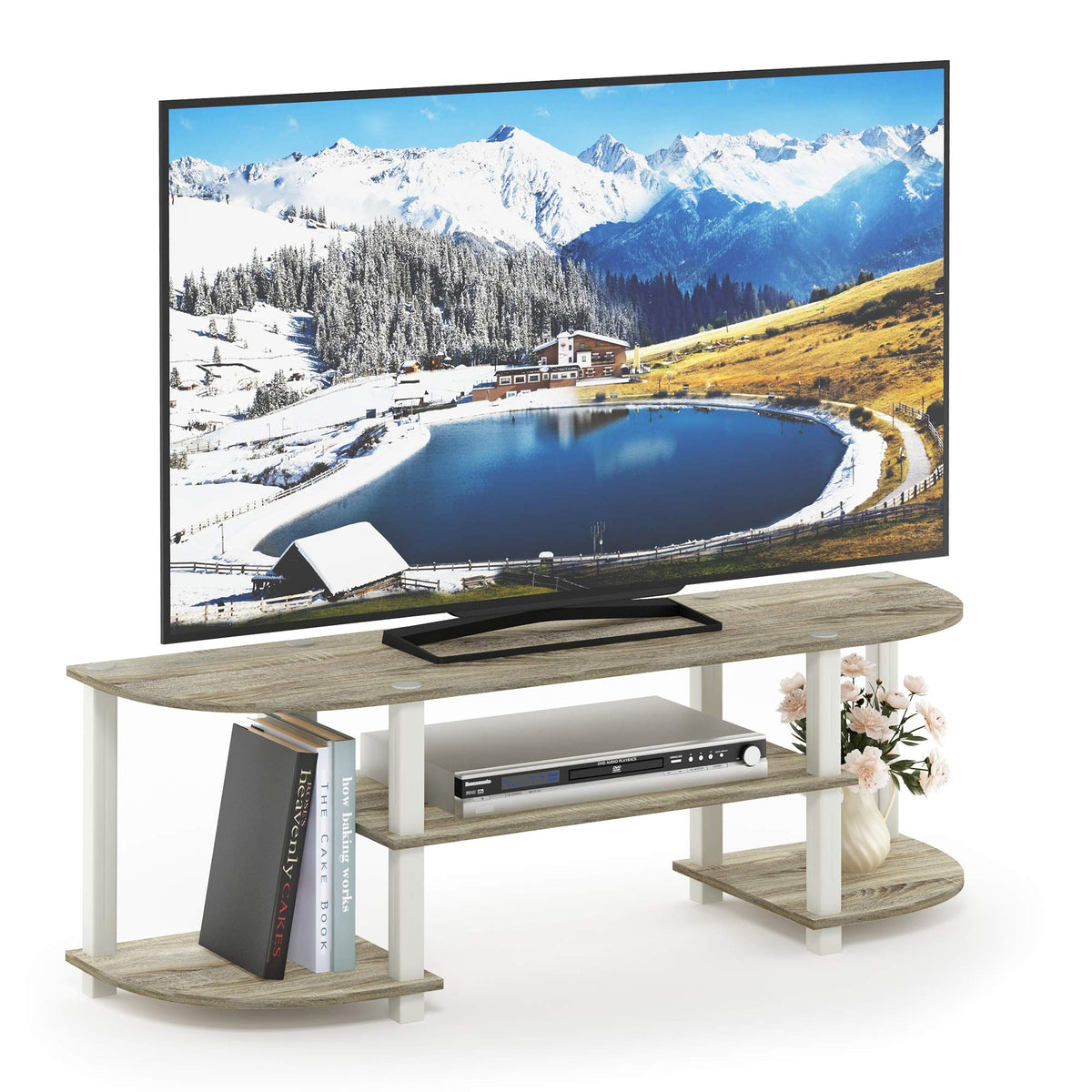 Furinno Turnstube Wide Tv Entertainment Center, Sonoma Oak/White, 47. 25X13. 4X15. 9