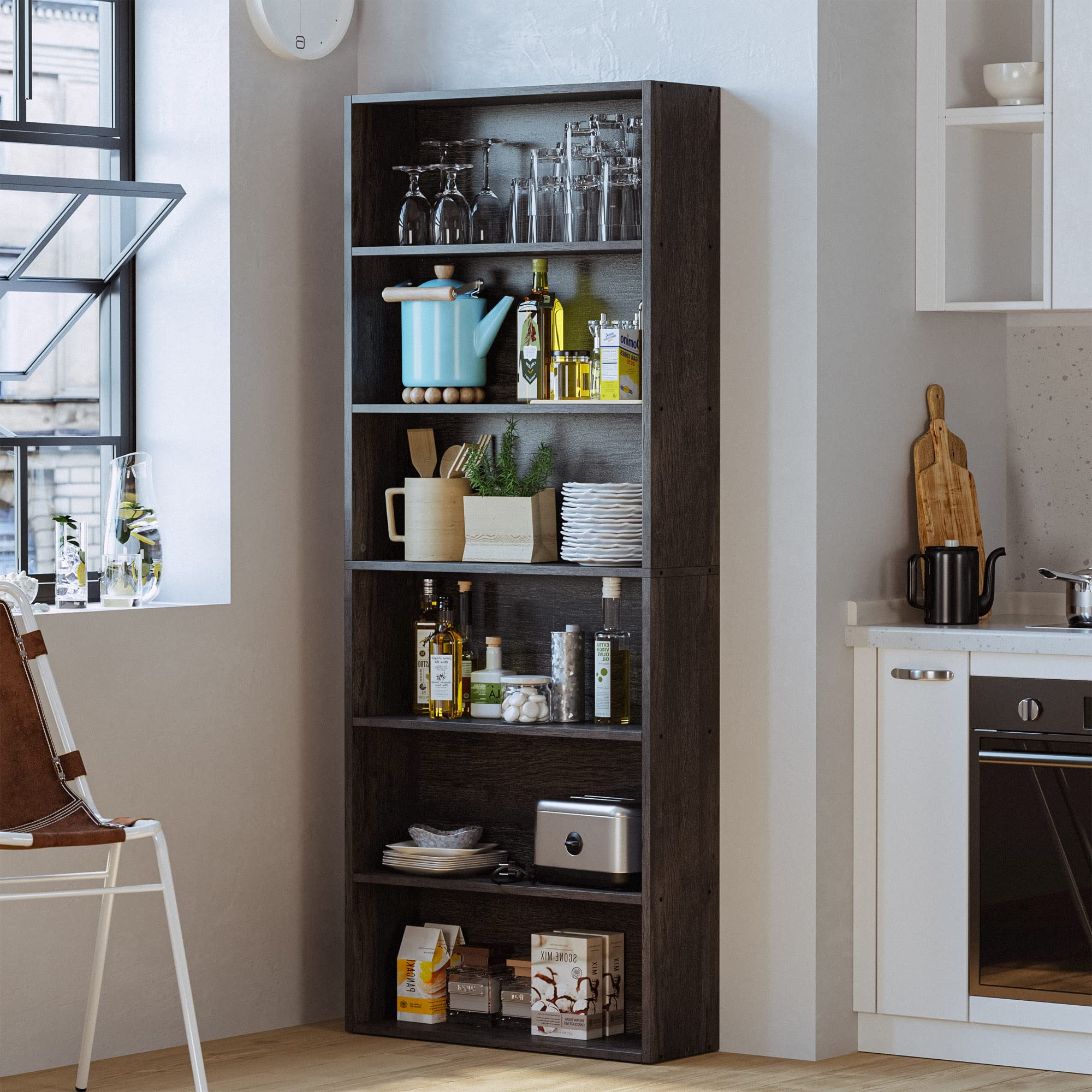 Ironck Bookshelves And Bookcases Floor Standing 6 Tiers Display Storage Shelves 70 In Tall Bookcase Home Decor Furniture For Home Office, Living Room, Bed Room