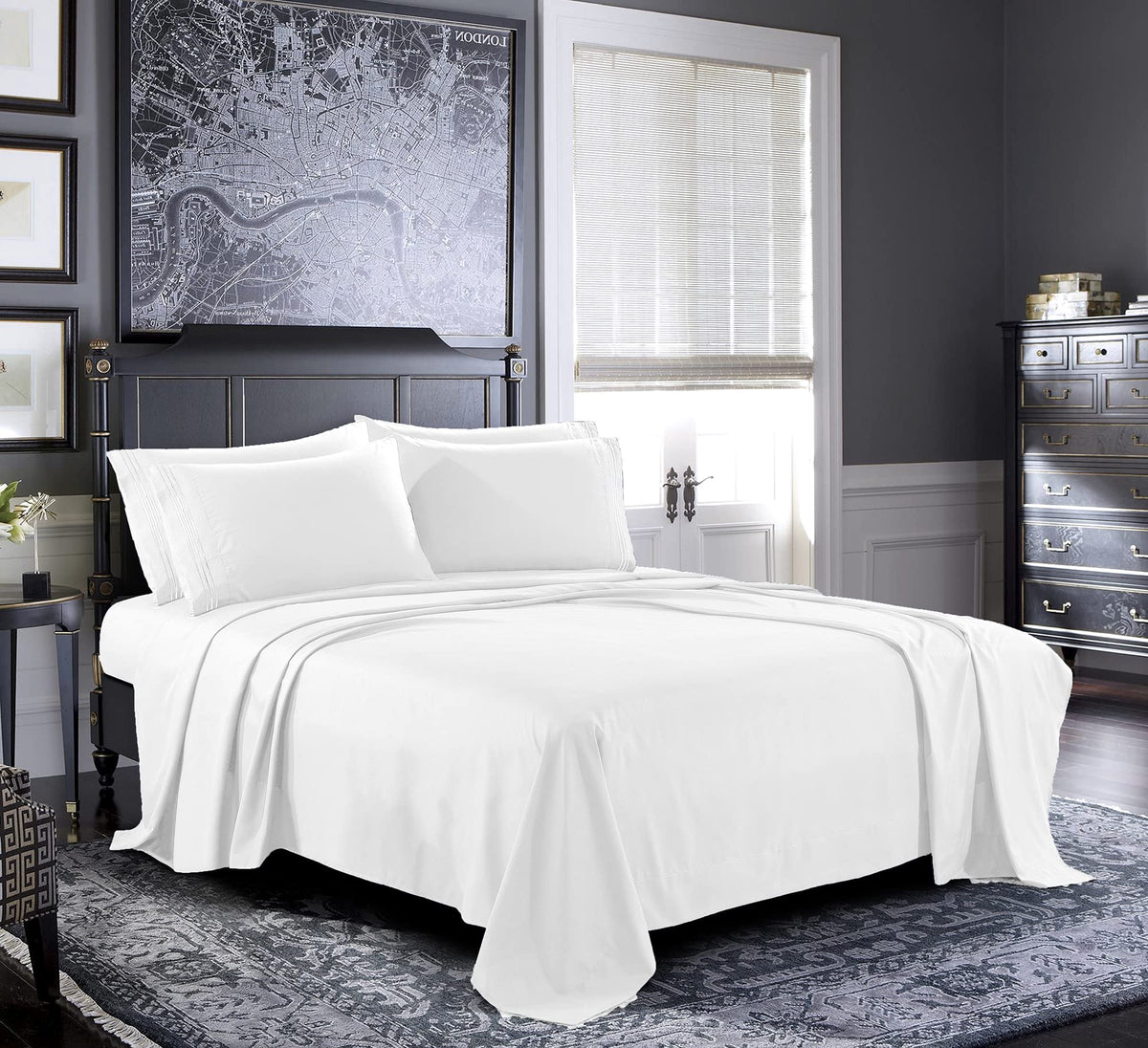 Pure Bedding Bed Sheets - Queen Sheet Set 4-Piece, White] - Hotel Luxury 1800 Brushed Microfiber - Soft And Breathable - Deep Po