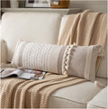 Caflife Boho Lumbar Throw Pillow Cover 14X36 Long Decorative Pillows For Bed, Taupe Beige Woven Body Pillow Cover For Farmhouse