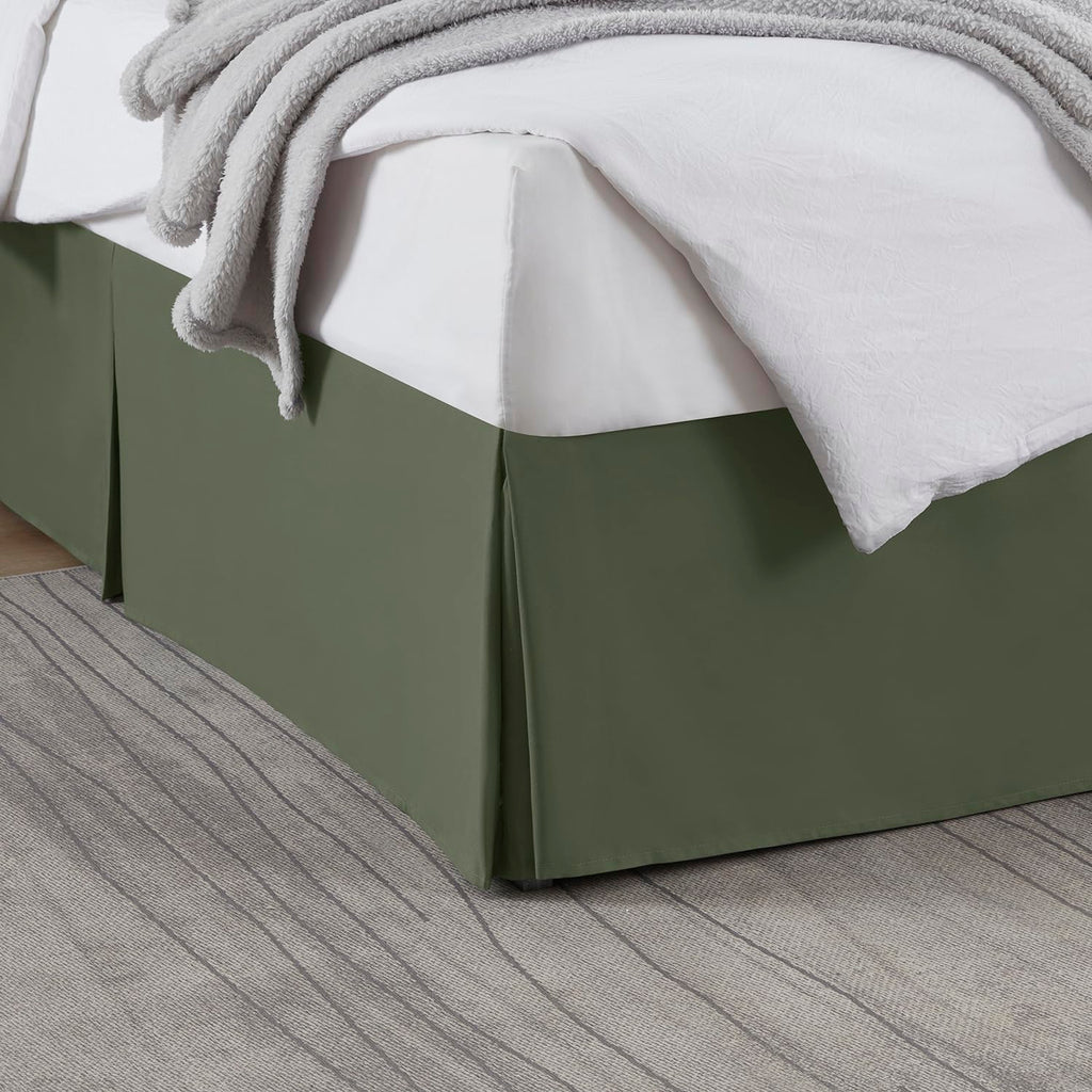 Nestl Olive Green Full Xl Bed Skirt - Full Xl Size Bed Skirt 14 Inch Drop - Brushed Microfiber Bed Skirts - Hotel Quality Pleated Bed Skirt - Shrinkage & Fade Resistant