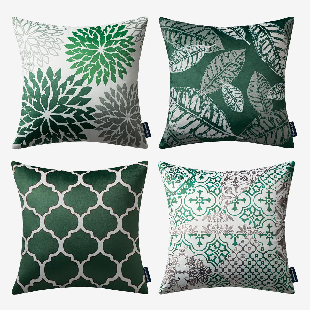 Phantoscope Set Of 4 New Living Series Leaf Geometric Throw Decorative Velvet Pillow Cover Cushion Cover, Christmas Green 18 X 1