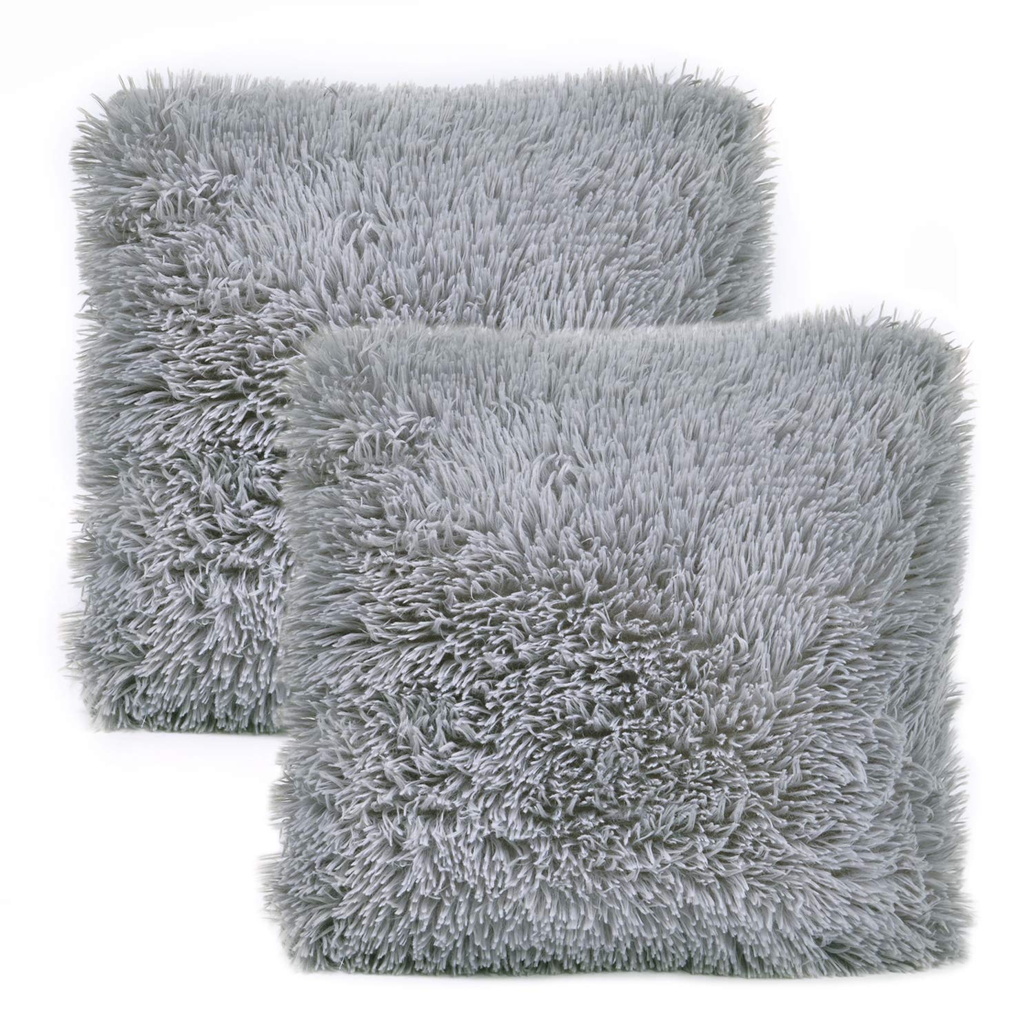 Your Smile Pack Of 2, Decorative Plush Luxury Series Merino Faux Fur Throw Pillow Case Cushion Cover 18' X 18'(Gray)