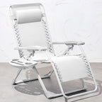 Best Choice Products Adjustable Zero Gravity Chair, Monochromatic Color Folding Patio Recliner W/Side Tray, Headrest - Snow