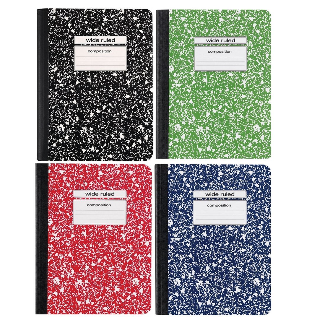 Staples Wide Ruled Composition Books 4 Pack Blue Red Green Black 100 Pages