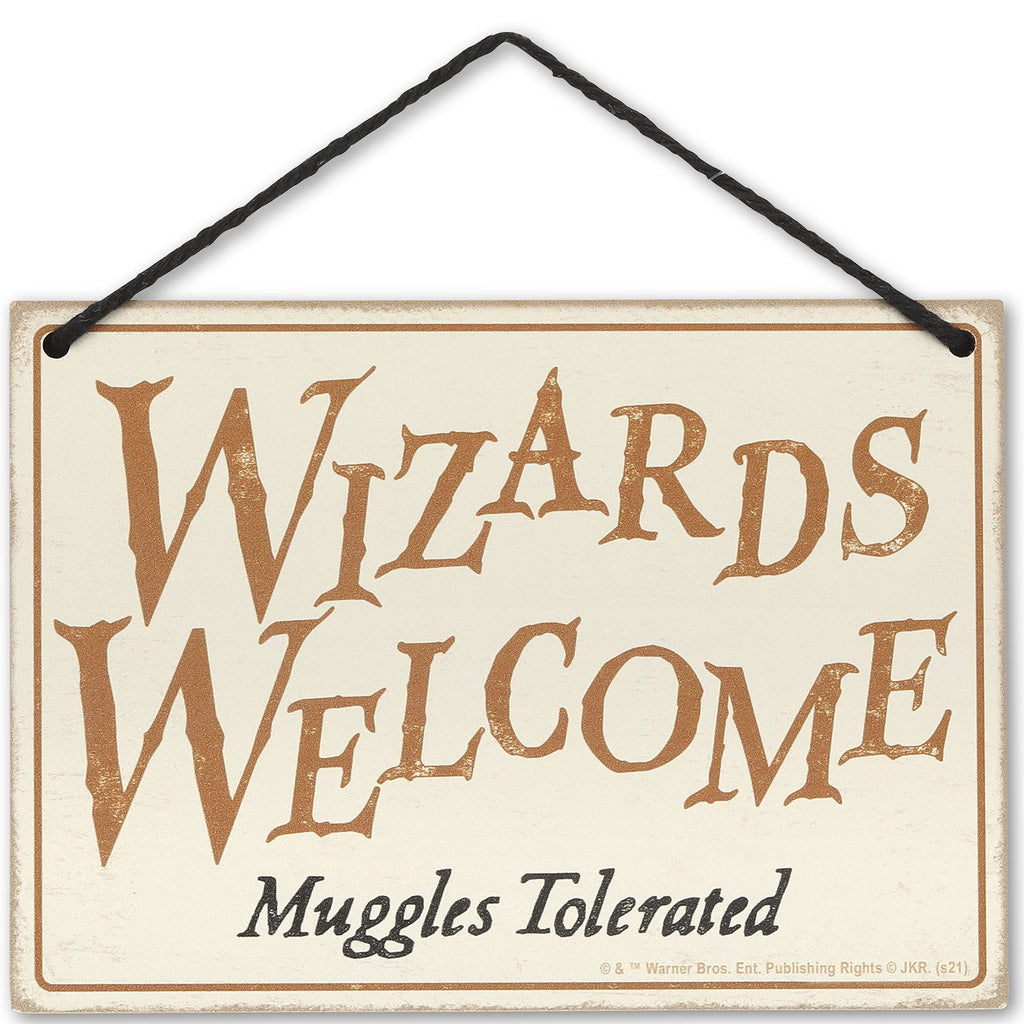 Open Road Brands Harry Potter Wall Decor - Double Sided, Small, Black/Cream - Wizards Welcome, Muggles Tolerated, Wizardry at Work