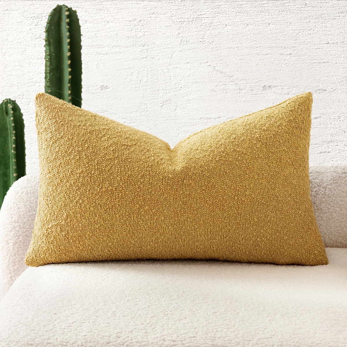 Miulee Textured Boucle Throw Pillow Cover Gold Accent Solid Lumbar Spring Pillow Case Decorative Soft Pack Of 1 Couch Cushion Ch