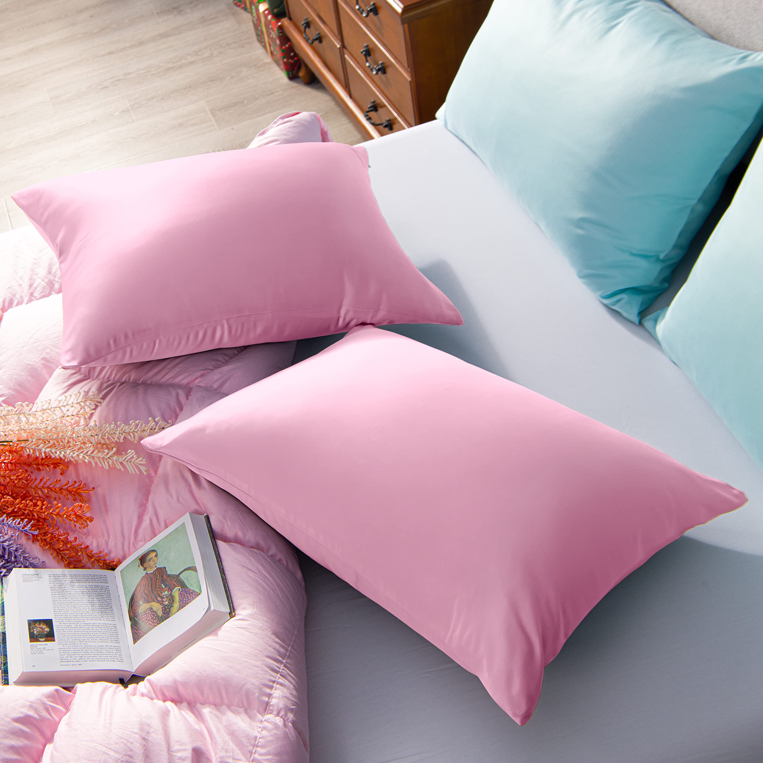 Ntbay Zippered Satin Pillow Cases For Hair And Skin, Luxury King Hidden Zipper Pillowcases Set Of 2, 20X36 Inches, Light Pink