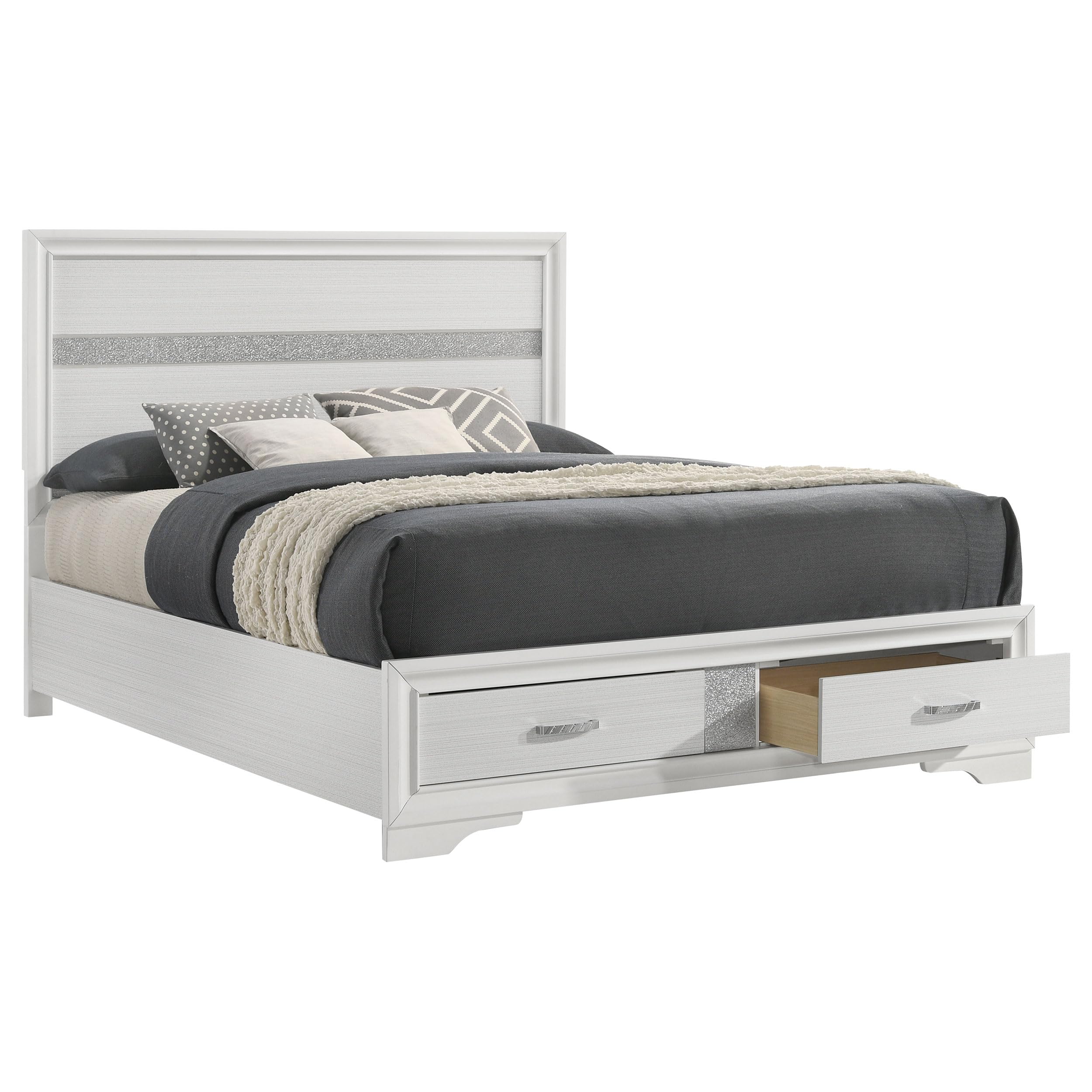 Coaster Home Furnishings Miranda Contemporary Wood Queen Size Storage Panel Bed Frame 50-inch Headboard White 205111Q