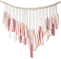 Decocove Macrame Wall Hanging - Large with Wood Beads Bohemian Decor for Bedroom, Living Room and Kitchen Warm Blush Pink 35 x