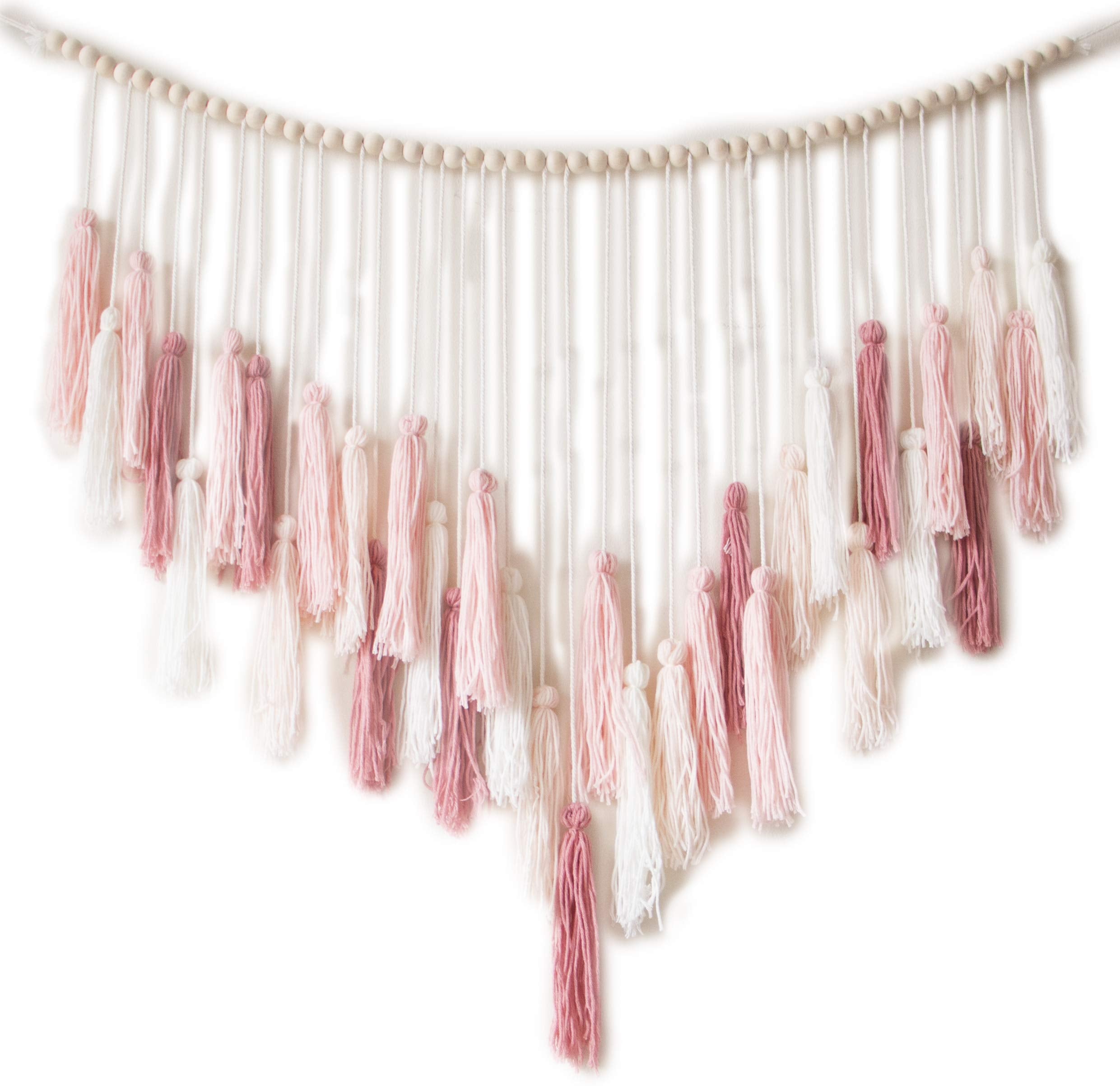 Decocove Macrame Wall Hanging - Large with Wood Beads Bohemian Decor for Bedroom, Living Room and Kitchen Warm Blush Pink 35 x