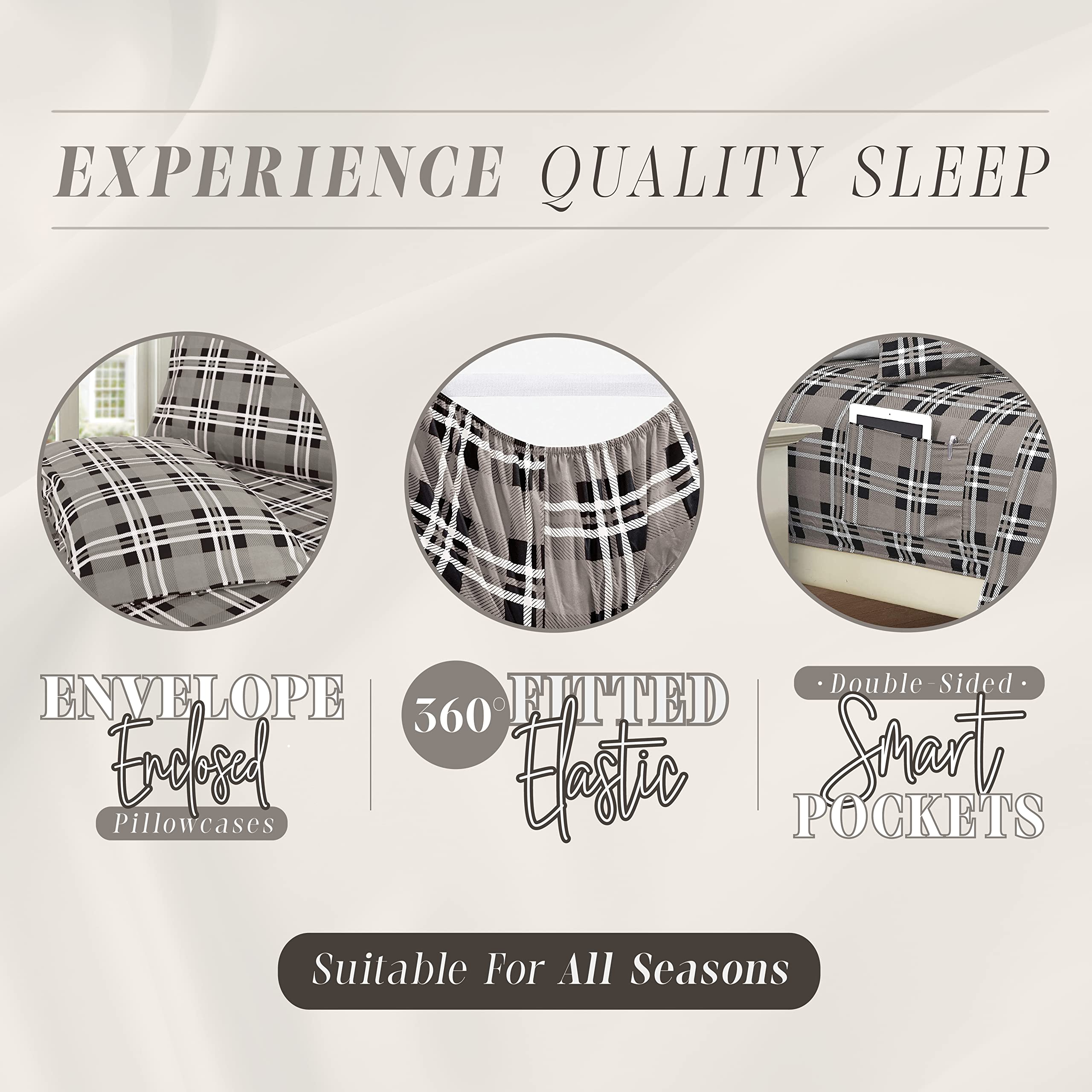 Elegant Comfort Lilliana Plaid 6-Piece Sheet Set, Supreme Coziness Fade & Wrinkle Resistant, 1500 Premium Hotel Quality Microfiber, Sheet Featuring Smart Pockets, Plaid Sheet Set, King, Gray