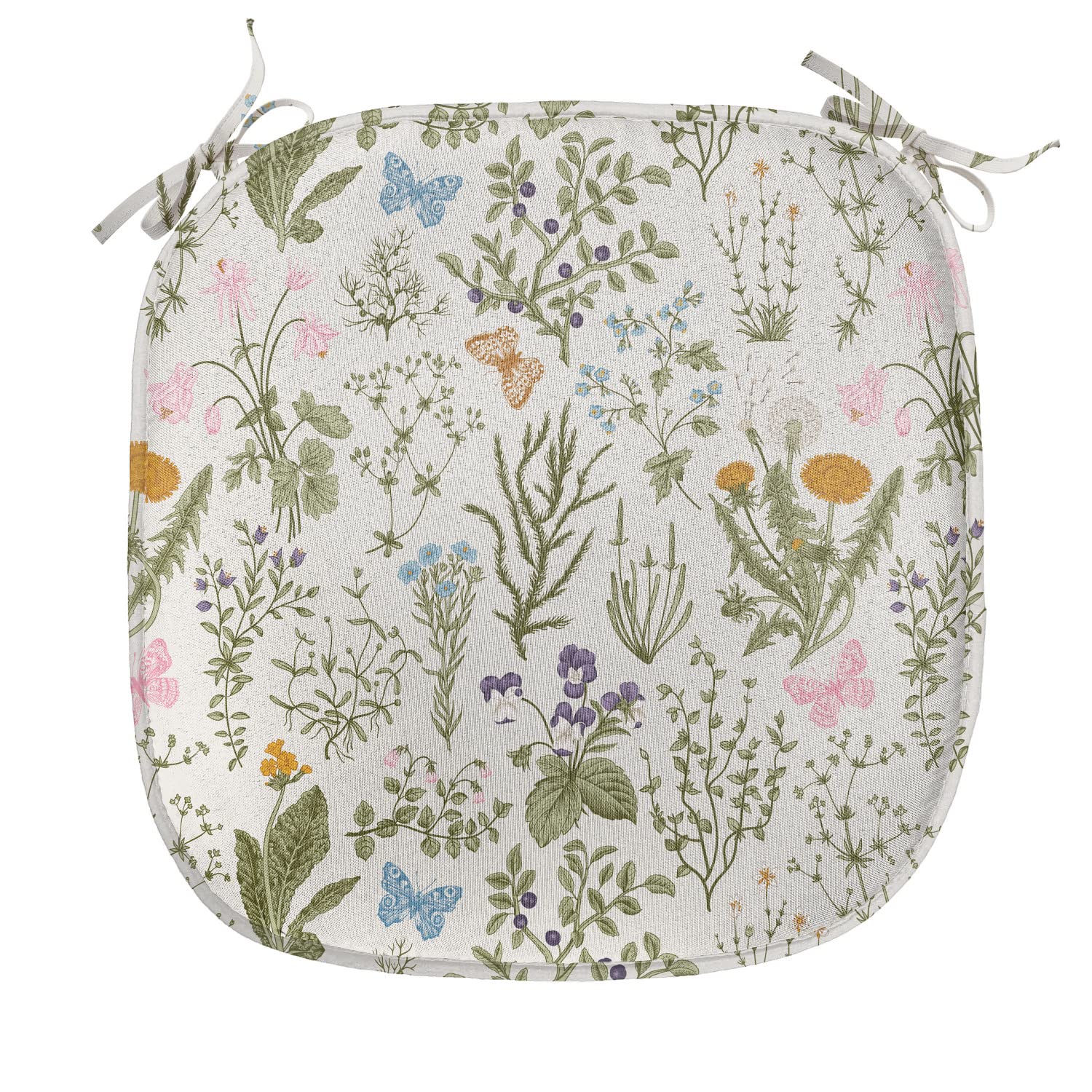 Ambesonne Floral Chair Seating Cushion, Vintage Garden Plants Herbs Flowers Botanical Classic Design Art, Anti-Slip Seat Padding