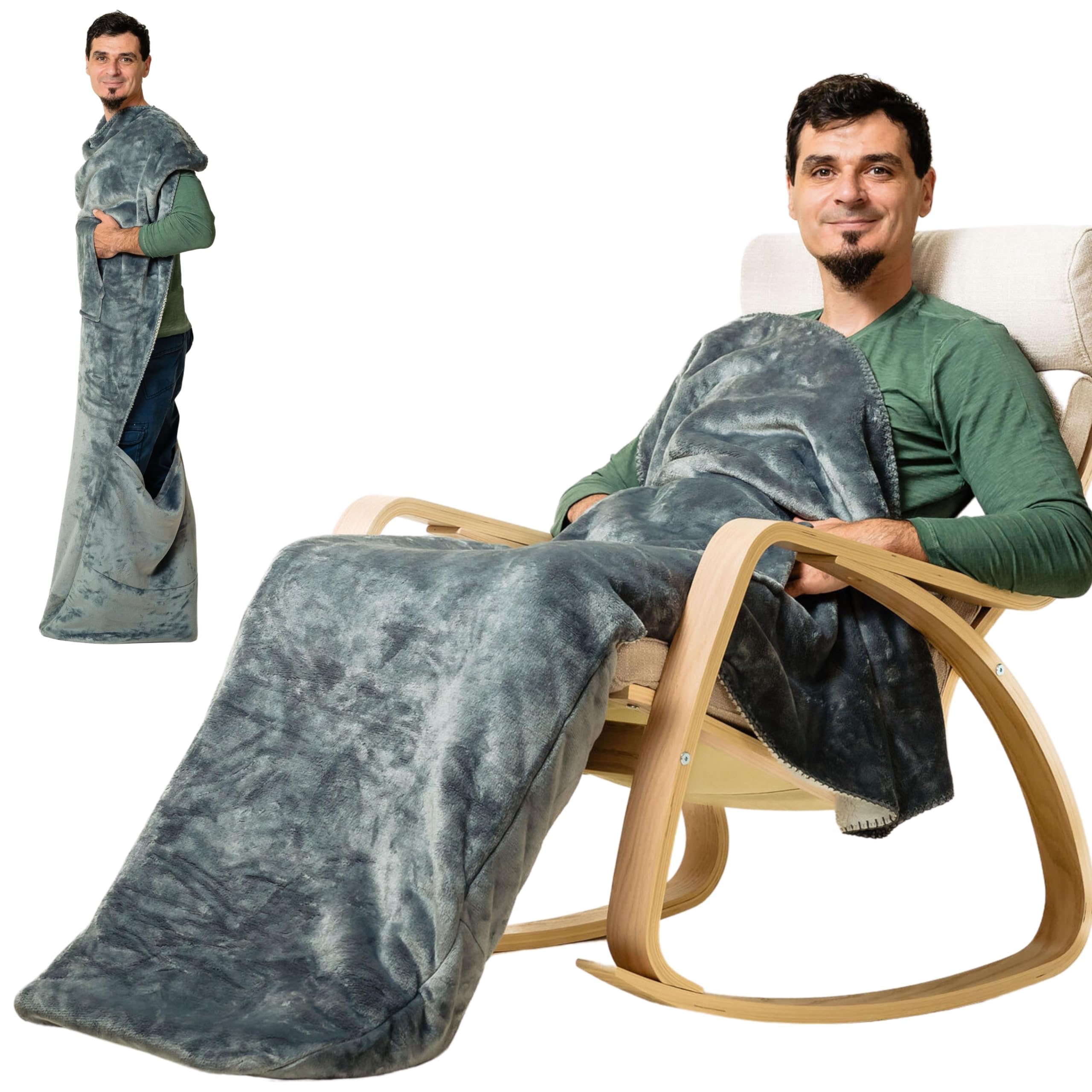 Ezrallora Lightweight Foot Pocket Blanket - Patent Pending- 67   X43 Premium Fleece Throw - Gamer Gifts - Gifts For Men Who Want