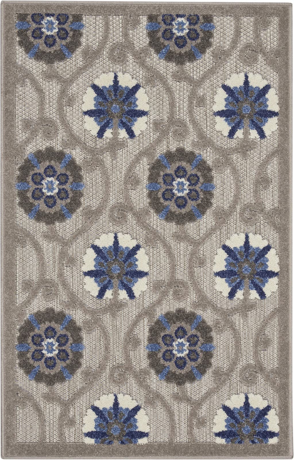 HomeRoots Grey/Blue 100% Polypropylene 3’ x 4’ Gray and Blue Indoor Outdoor Area Rug