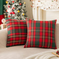 Sinyasan Set Of 2 Red Christmas Scottish Plaid Throw Pillow Covers 20X20 Inch Green Woven Farmhouse Winter Decorative Pillow Cov