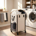 Housologie 150L Laundry Basket with Wheels and Lid, Large Rolling Laundry Hamper with Removable Divider, Double Compartment Clot