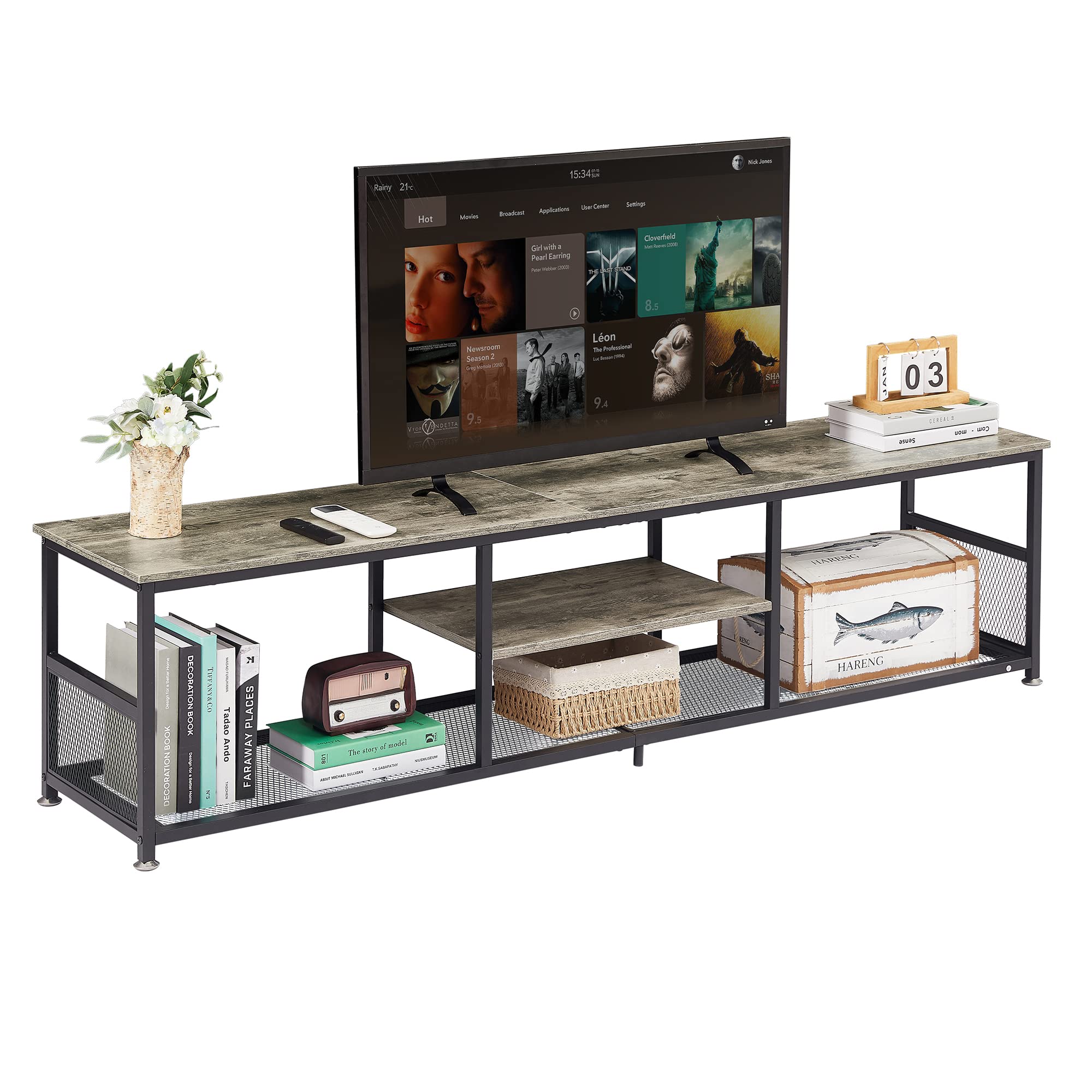 VECELO TV Stand for Televisions up to 80 Inch 70 Entertainment Center with Open Storage Shelves for Living Room/Bedroom, 3 Tiers