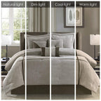 Madison Park Cozy Comforter Set Casual Blocks Design All Season, Matching Bed Skirt, Decorative Pillows, King (104 In X 92 In), Dallas Taupe/Brown, 7 Piece