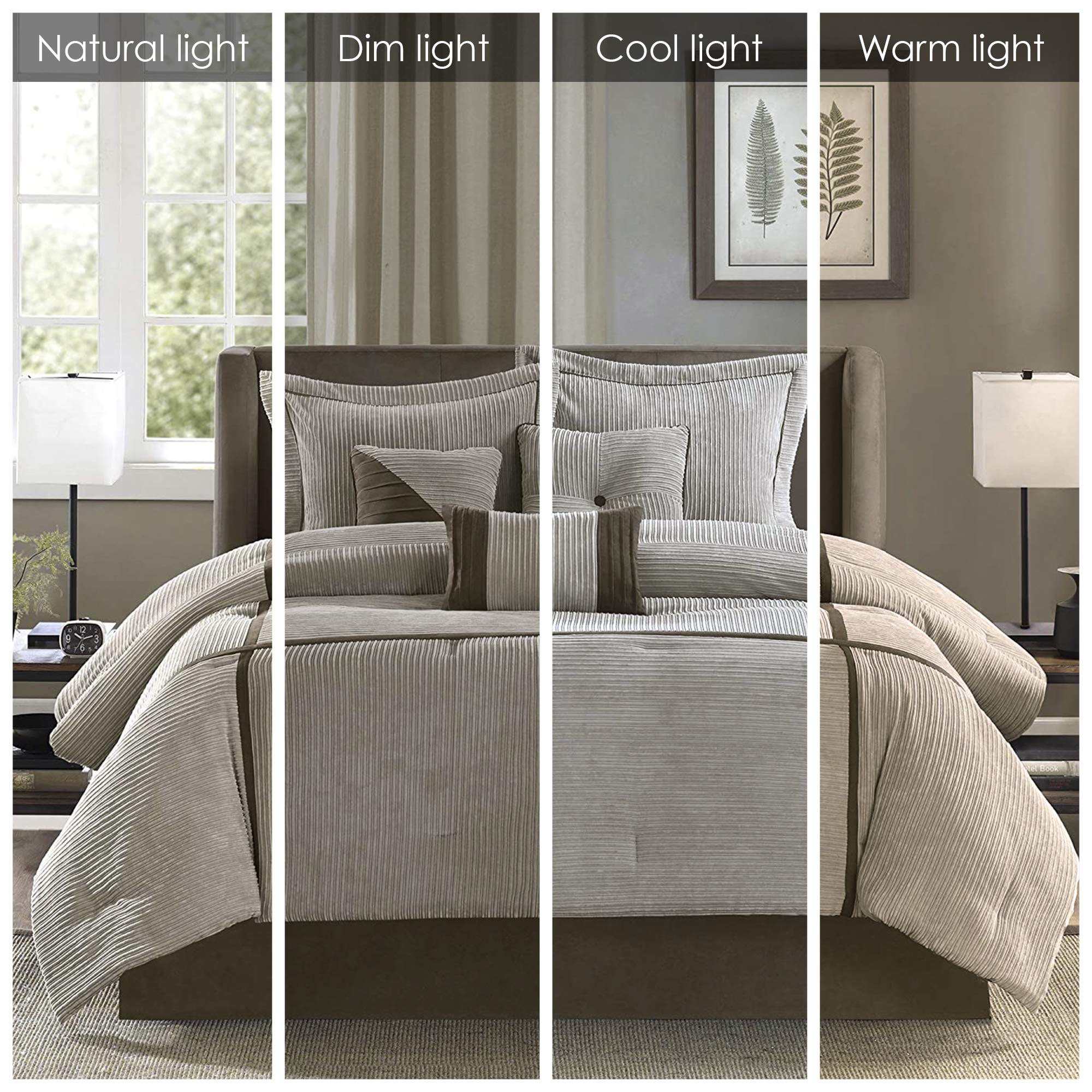 Madison Park Cozy Comforter Set Casual Blocks Design All Season, Matching Bed Skirt, Decorative Pillows, King (104 In X 92 In), Dallas Taupe/Brown, 7 Piece