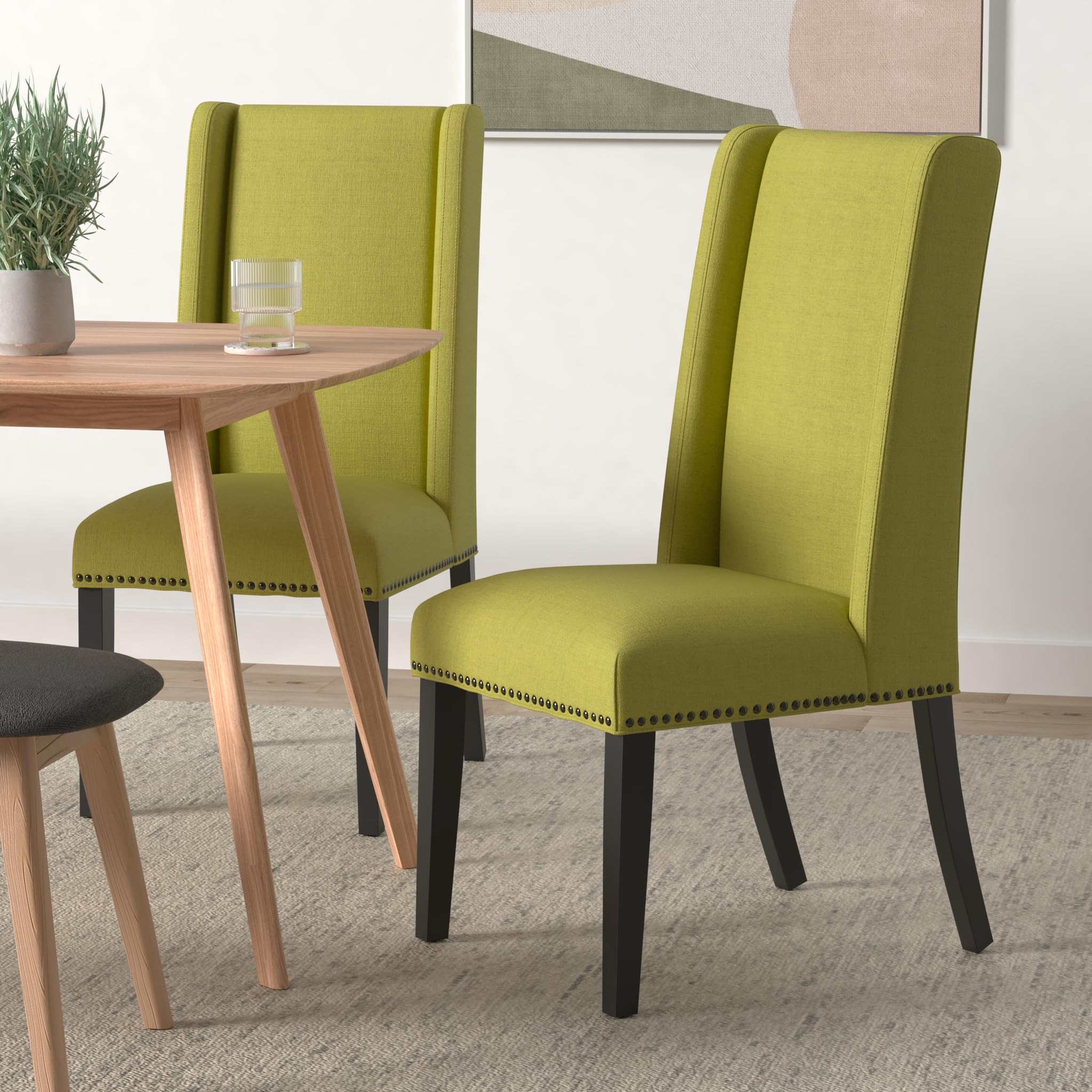 Modway Baron Fabric Set Of 2, Two Dining Chair, Wheatgrass