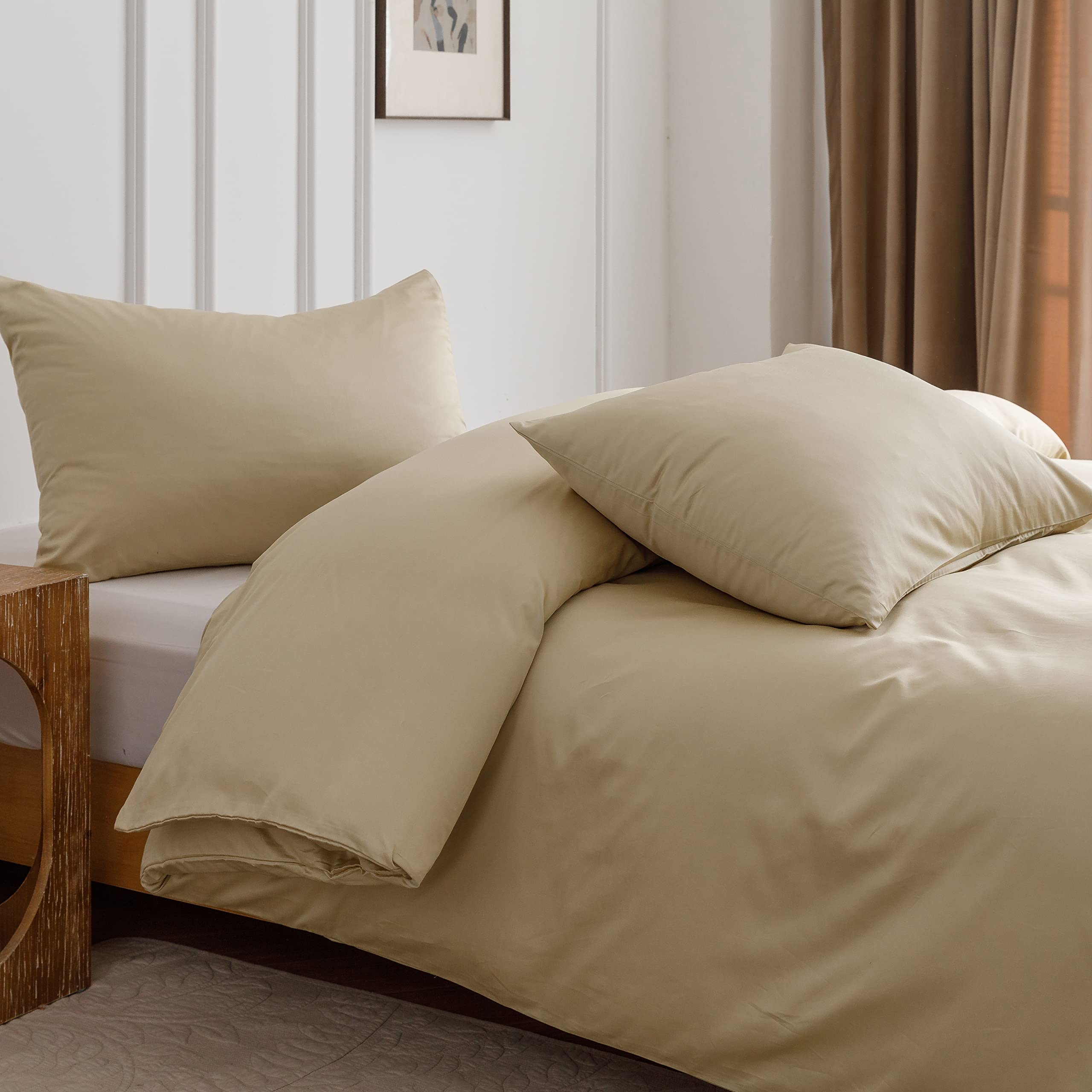 Heimenaogo Egyptian Cotton Duvet Cover Queen Size Sateen Weave, Silky Soft And Breathable Bedding Set With Zipper Closure, Long