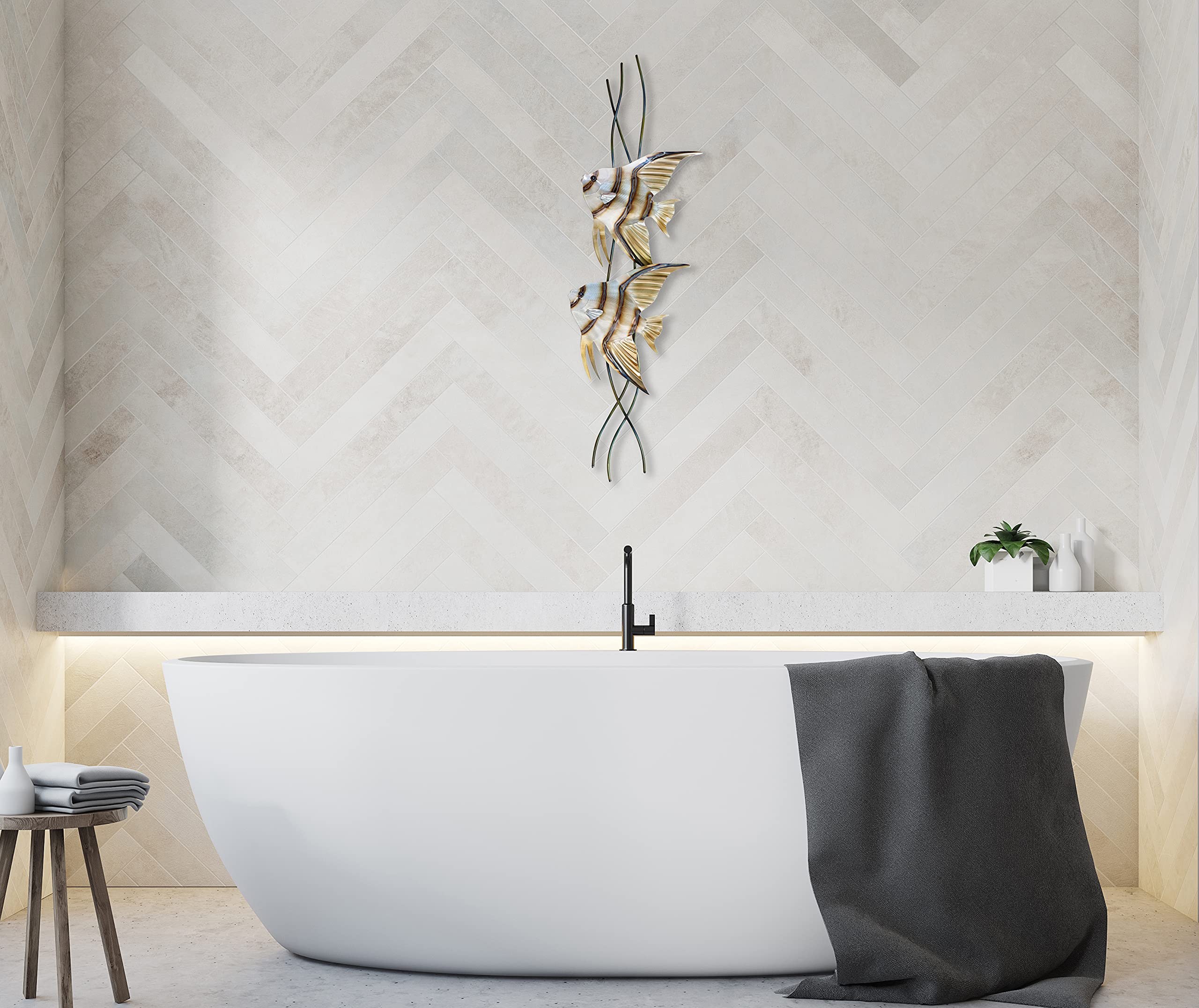 T.I. Design Angelfish Pair Vertical Facing Left Contemporary Coastal Metal Wall Decor