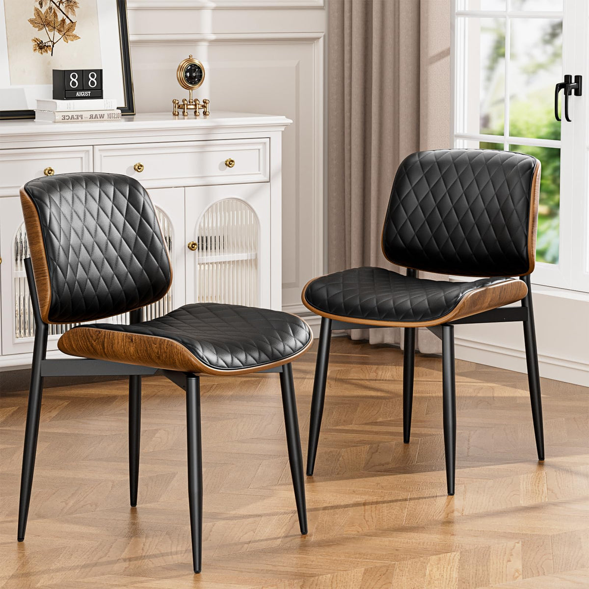 Yafiti Dining Chairs Set Of 2, Fsc Certified Mid Century Modern Accent Dining Room And Kitchen Chairs, Upholstered Pu Leather Di