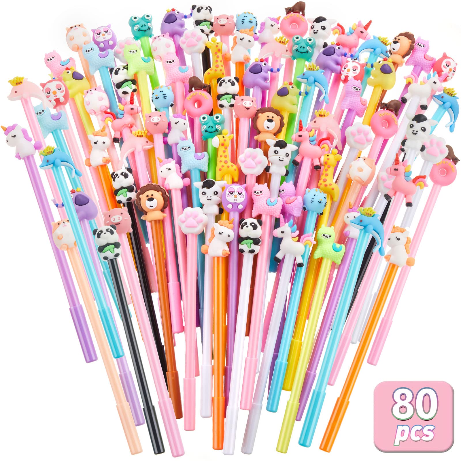 80 Pieces Cute Fun Cartoon Gel Ink Pens Black Ink Cool Pens Cute Pens Bulk Assorted Style Novelty Pens Cool Office Pens Rollerba