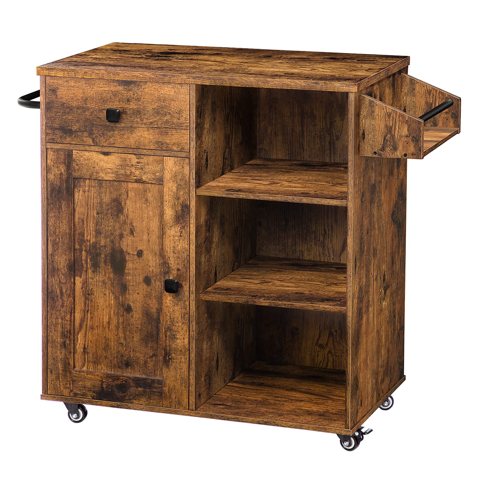 Hoobro Kitchen Island, Storage Cabinet With Drawer, Kitchen Cart With Spice And Towel Rack, Saving Space, Easy Assembly, For Liv