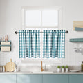 Teal White Buffalo Plaid Cafe Curtains 30 Inch Length,Dark Blue Buffalo Check Half Window Kitchen Curtains, Gingham Rod Pocket S