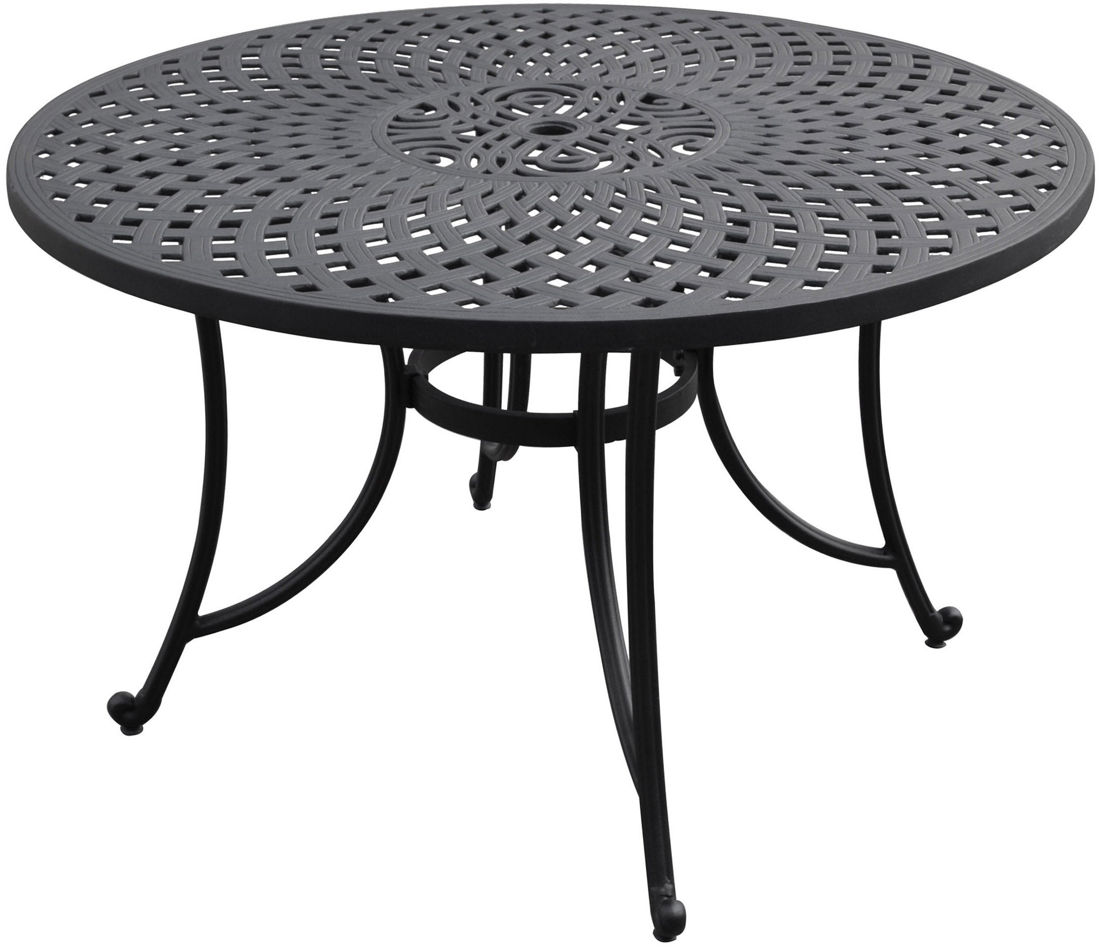 Crosley Furniture Sedona 46" Round Cast Aluminum Outdoor Dining Table with Umbrella Hole for Outside Patio, Black