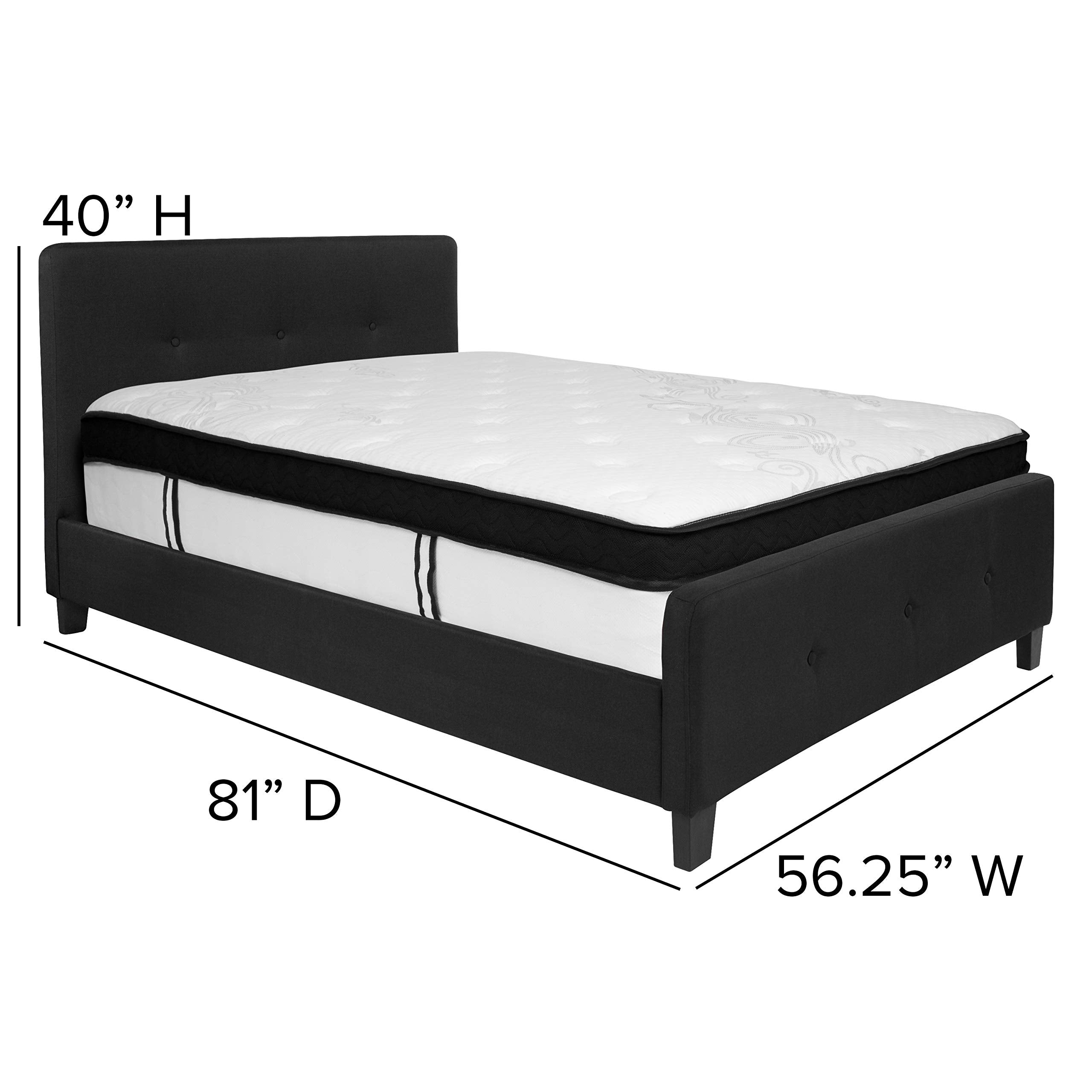 Flash Furniture Tribeca Full Size Tufted Upholstered Platform Bed in Black Fabric with Memory Foam Mattress