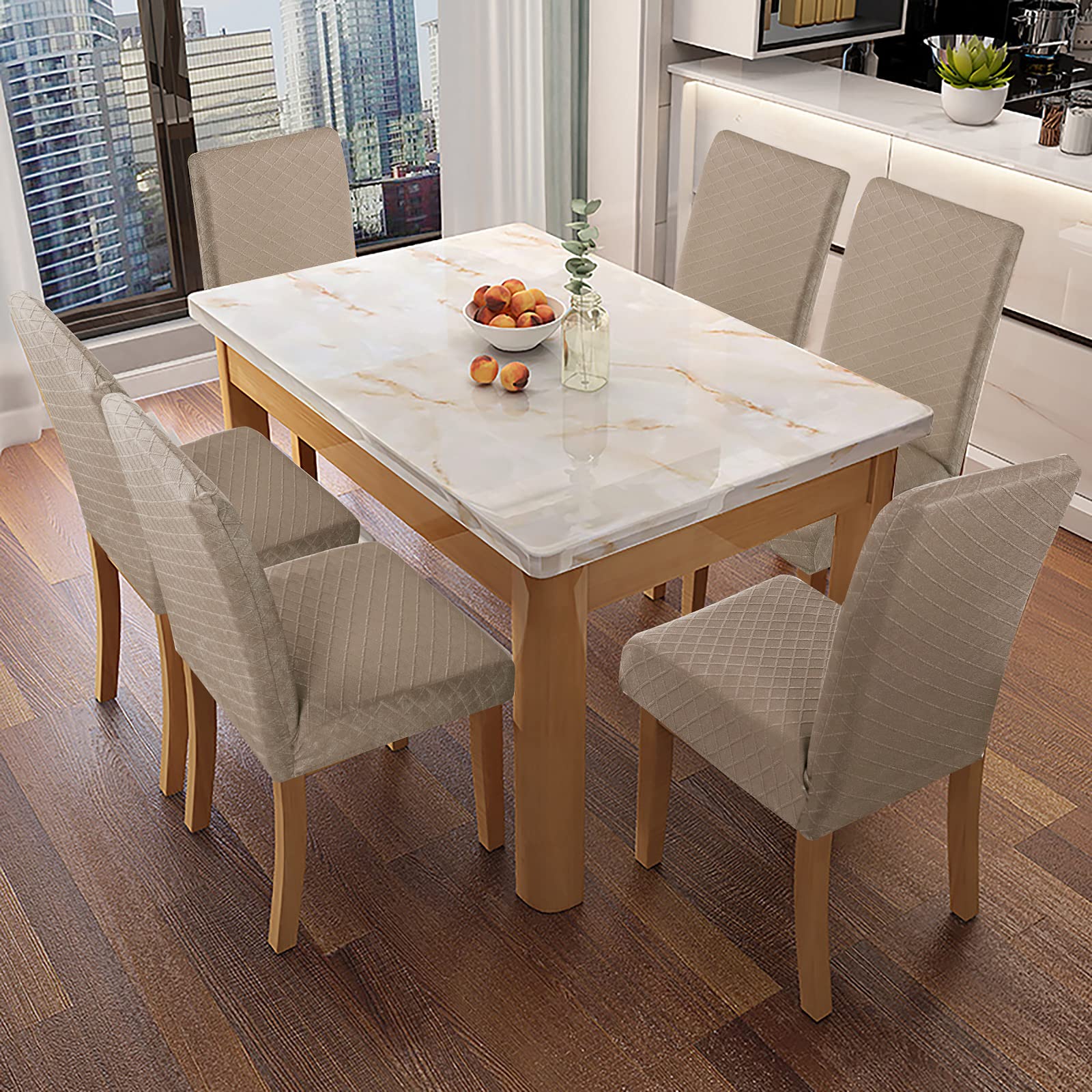 Genina Waterproof Chair Covers For Dining Room Dining Chair Covers Kitchen Parsons Chair Covers (Khaki, 2 Pcs)