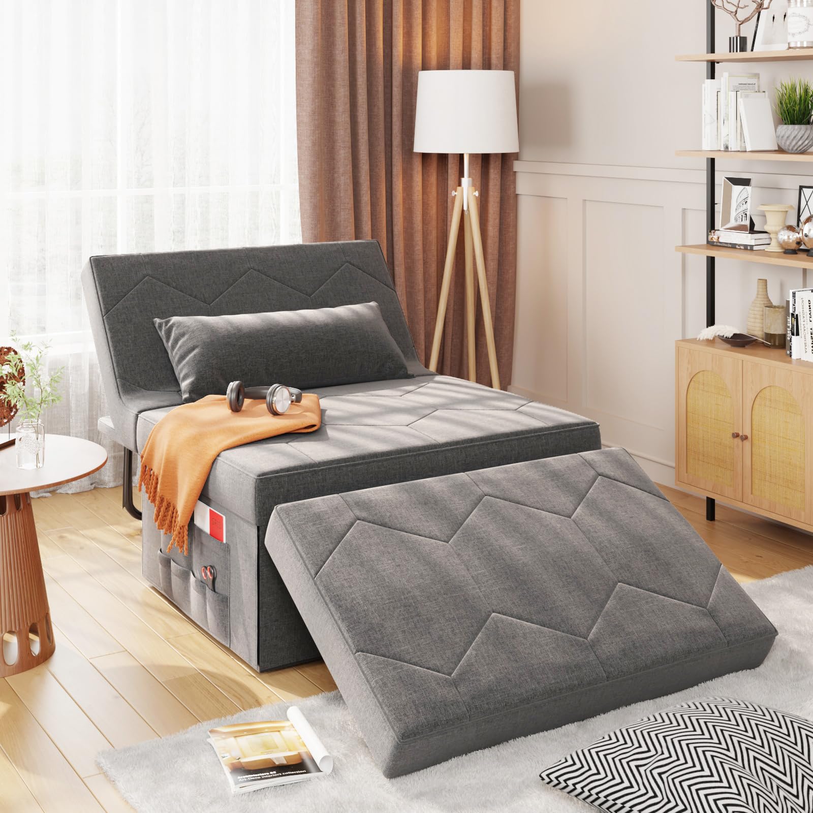 4 in 1 Sleeper Chair, Convertible Sleeper Sofa with Ottoman, Ottoman Bed for Adults, Sofa Bed with Adjustable Backrest for Livin