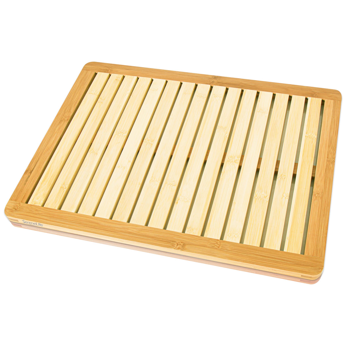 SereneLife Bamboo Bath Mat 23.5    x 18    Heavy Duty Natural Wood Bathroom or Shower Floor Foot Platform with Elevated Design f