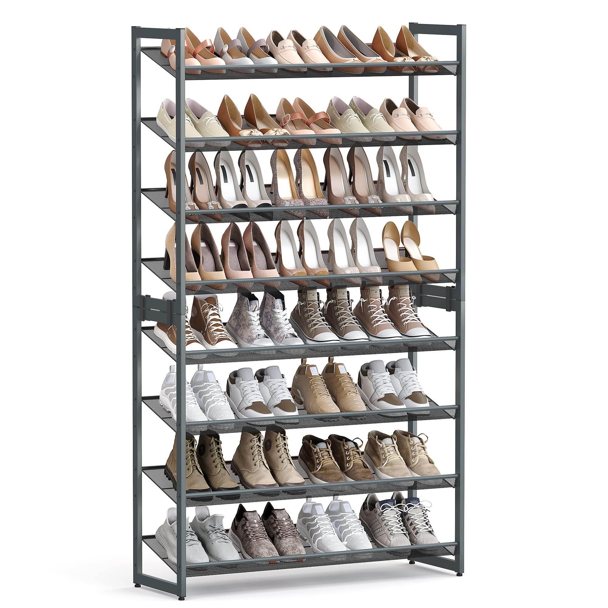 SONGMICS Shoe Rack, 8-Tier Shoe Organizer, Metal Shoe Storage for Garage, Entryway, Set of 2, 4-Tier Stackable Shoe Shelf, with 