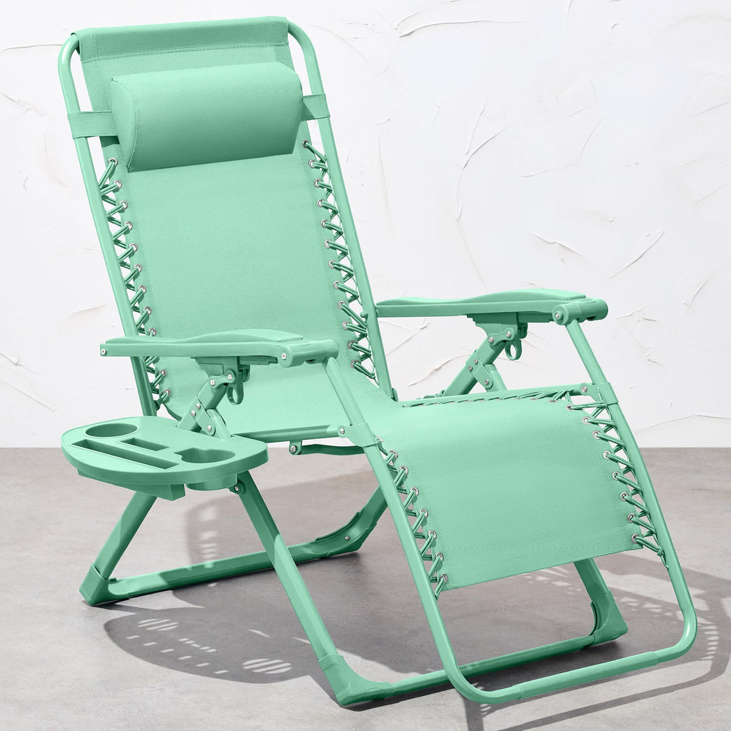 Best Choice Products Adjustable Zero Gravity Chair, Monochromatic Color Folding Patio Recliner W/Side Tray, Headrest - Mint