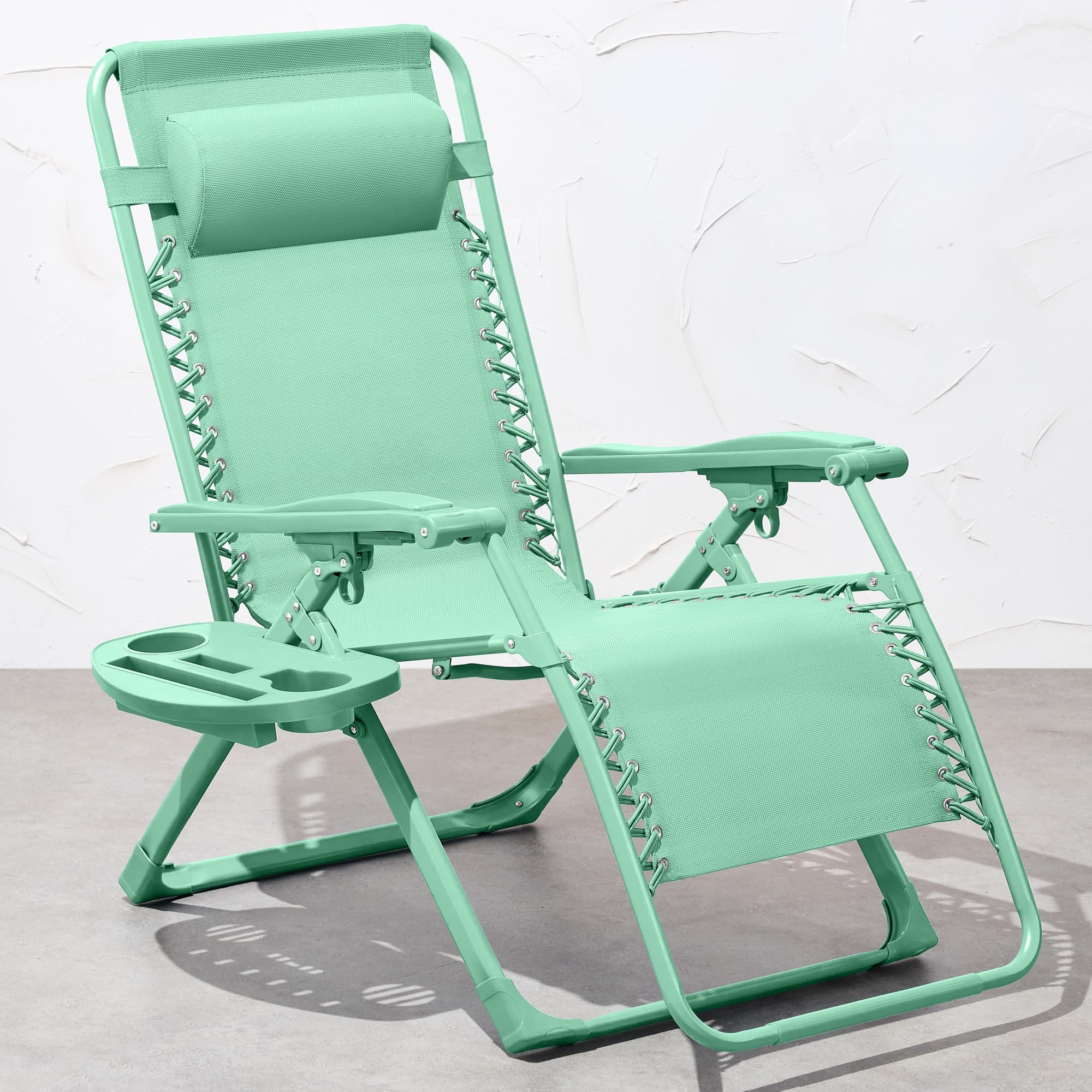 Best Choice Products Adjustable Zero Gravity Chair, Monochromatic Color Folding Patio Recliner W/Side Tray, Headrest - Mint