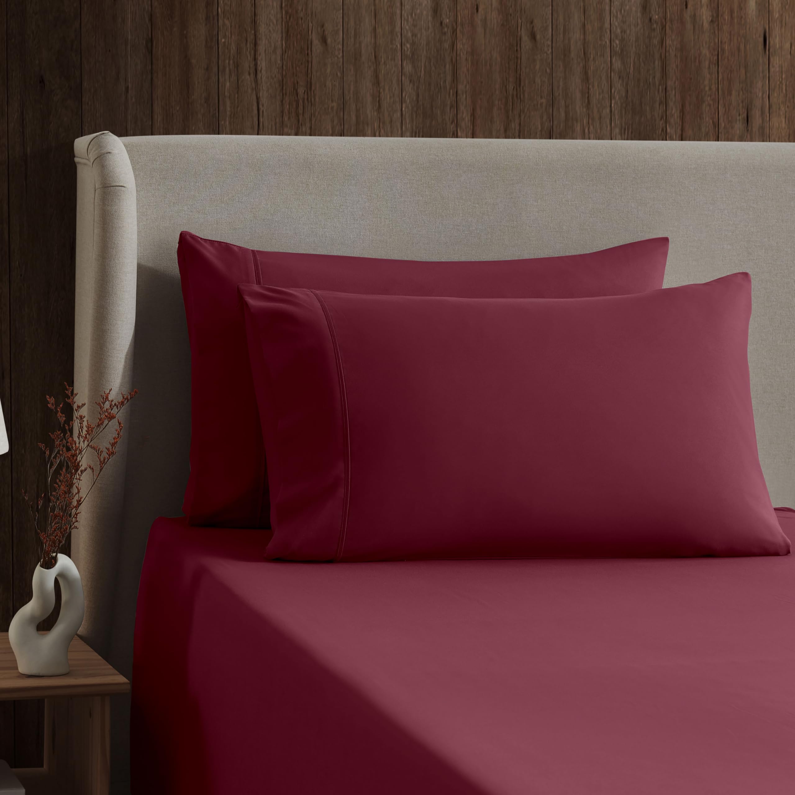 Nestl Full Size Sheet Sets - 4 Piece Full Size Sheets, Deep Pocket, Hotel Luxury, Extra Soft, Breathable And Cooling, Burgundy Red Bed Sheets For Full Size Mattress