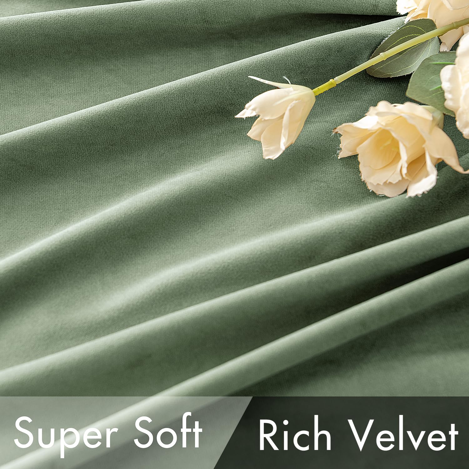 Miulee Sage Green Velvet Curtains 96 Inches Long - Luxury Blackout Curtains For Bedroom Living Room Thermal Insulated Super Soft Window Drapes Back Tab Rod Pocket, W52 X L96 Inches, 2 Panels