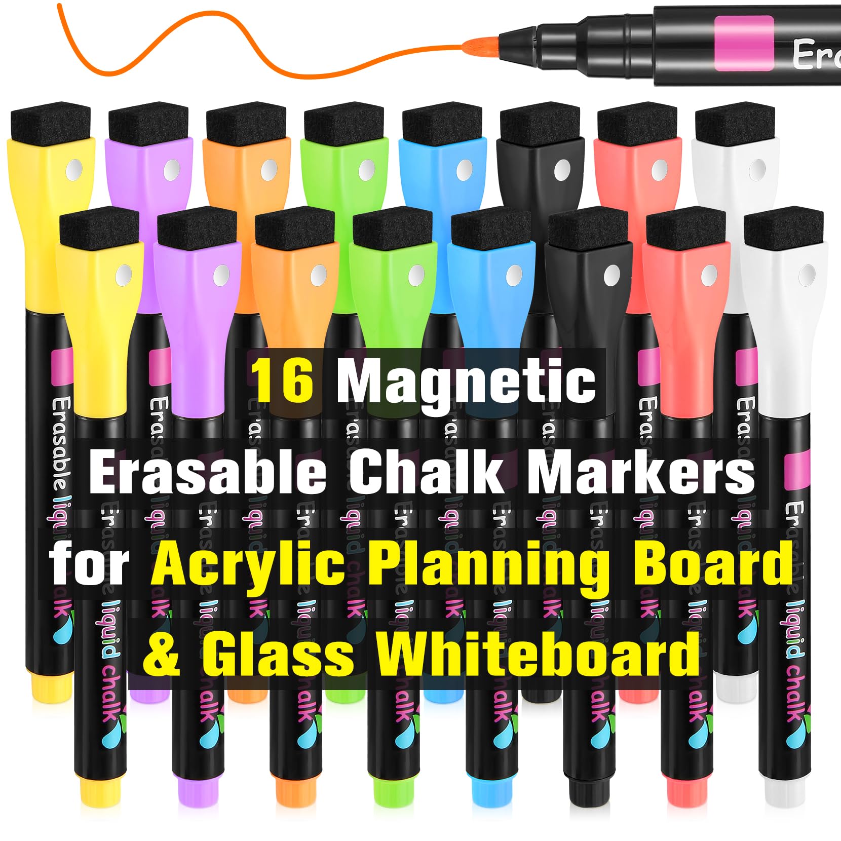 Ooraii Liquid Chalk Markers Magnetic Wet Erase Markers For Acrylic Calendar Planning Board Clear Glass Writing Board Whiteboard