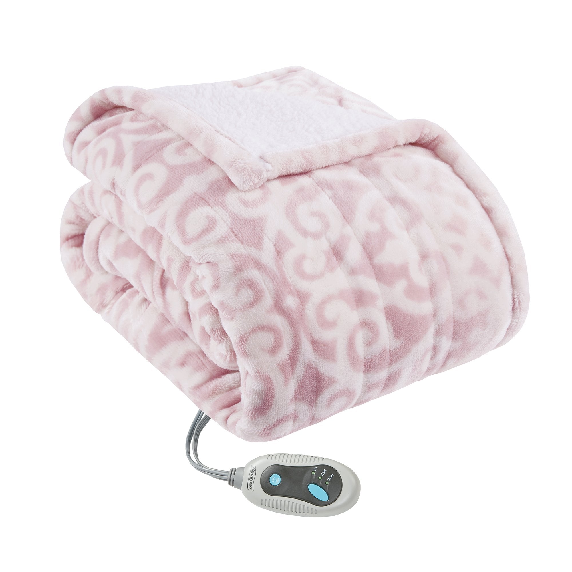 Beautyrest Ultra Soft Sherpa Berber Fleece Electric Poncho Wrap Blanket Heated Throw with Auto Shutoff, 50 in x 64 in, Blush Lat