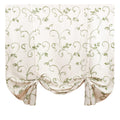 VOGOL Tie Up Curtains 63 Inch Length, Green Vines Embroidered Adjustable Tie-Up Curtains Rod Pocket Decor Balloon Shades for Bat