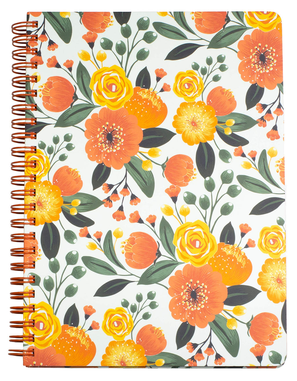Steel Mill & Co Cute Mini Spiral Notebook, 8.25' X 6.25' Journal With Durable Hardcover And 160 Lined Pages, Orange Floral