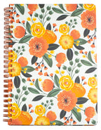 Steel Mill & Co Cute Mini Spiral Notebook, 8.25' X 6.25' Journal With Durable Hardcover And 160 Lined Pages, Orange Floral