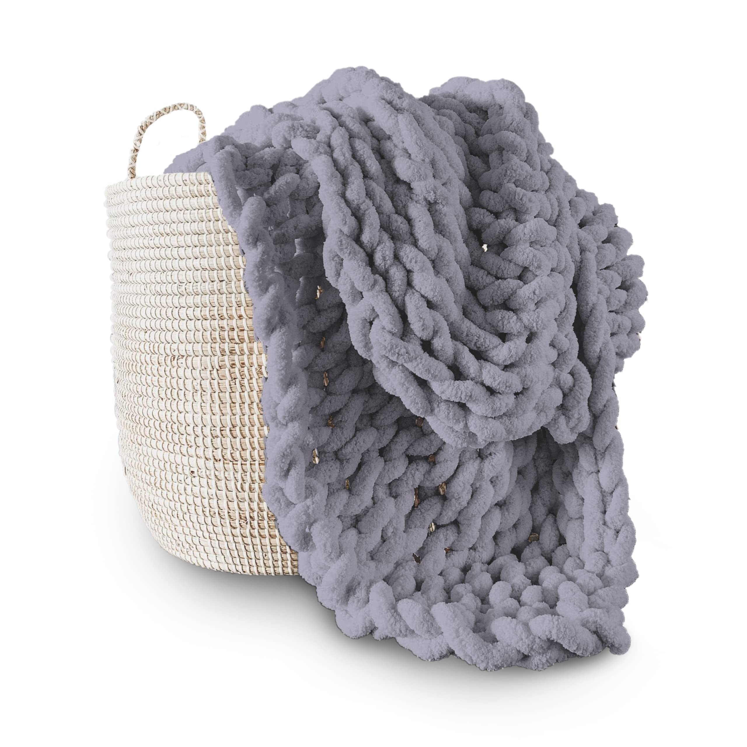 Adyrescia Chunky Knit Blanket Throw | 100% Hand Knit With Jumbo Chenille Yarn (50'X60', Lilac Gray)