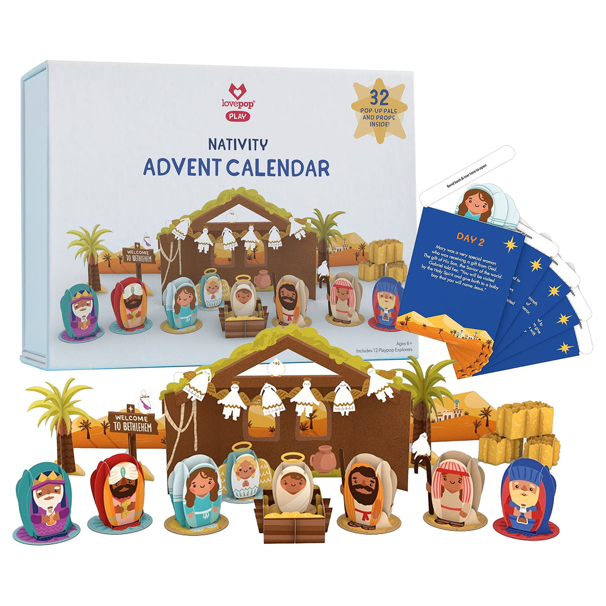 Lovepop NativityAdvent Calendar 2023-25 Pouches with 32 Pop Up Sculptures - Christmas Advent Calendar for Kids and Adults, Holid
