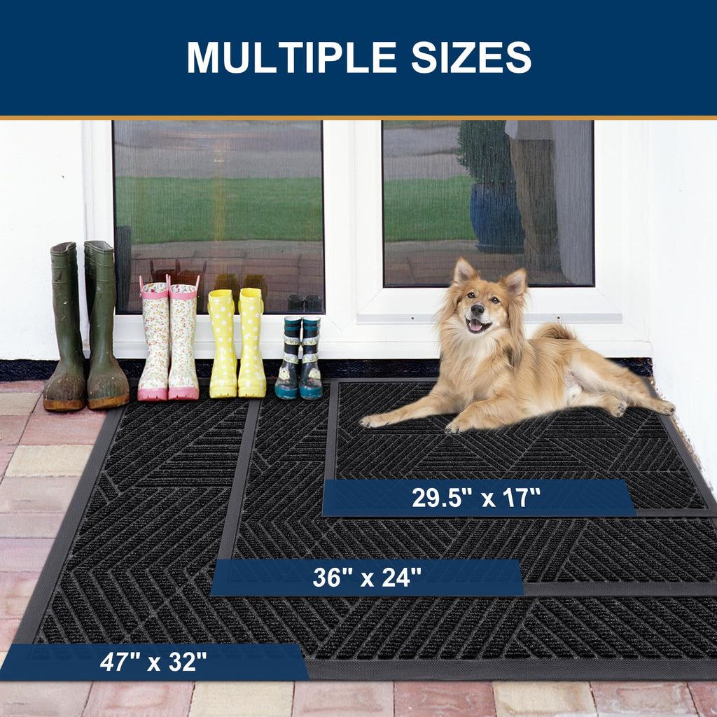 Smiry Front Door Mat Outside Entrance, Heavy Duty Sturdy Natural Rubber Doormat, Trap Dirt And Moisture, Easy Clean Low Profile Welcome Floor Mats For Indoor Outdoor Entry, 47X32 Inch, Black