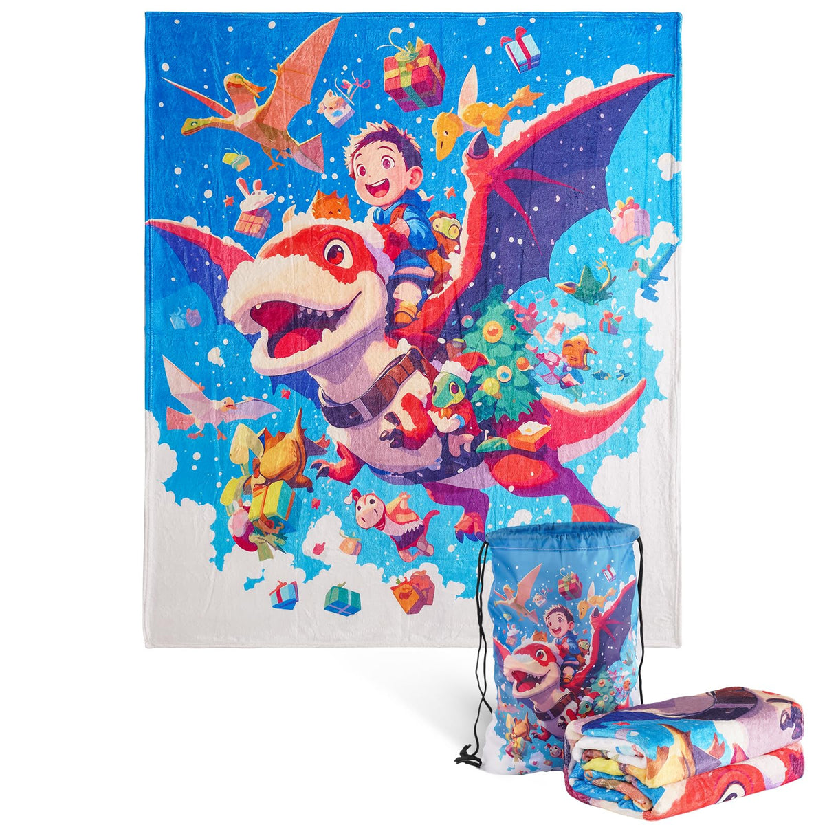 Christmas Pterosaur Flannel Throws Blanket For Kids - Soft And Cozy, Suitable For Girls Ages 3 To 10, Suitable For Bedroom, Trav